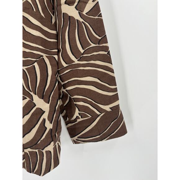 East 5th Button Up Womens Small Brown Zebra Striped Linen 3/4 Sleeves Collared - Picture 2 of 16